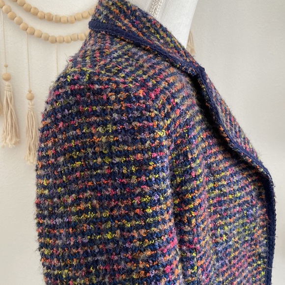 Tribal boucle tweed jacket wool woven blazer navy blue pink Chanel vibes 10 - Picture 8 of 14